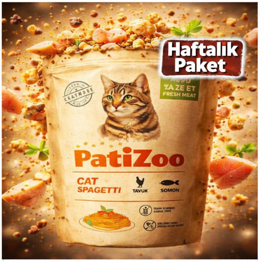 Patizoo Kedi Spagetti Ödülü – Yumuşak & Çiğnenebilir Eğlenceli Kedi Atıştırmalığı – Haftalık Paket