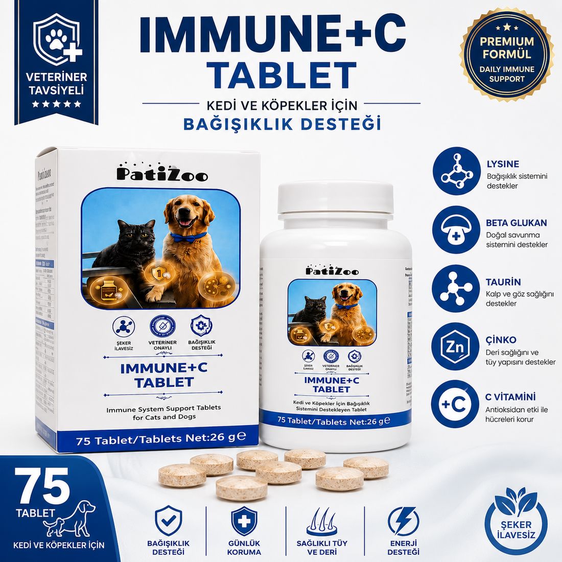 Ekstra Immune +C Kedi Ve Köpek Için Bağışıklık Sistemini Destekleyen Tablet