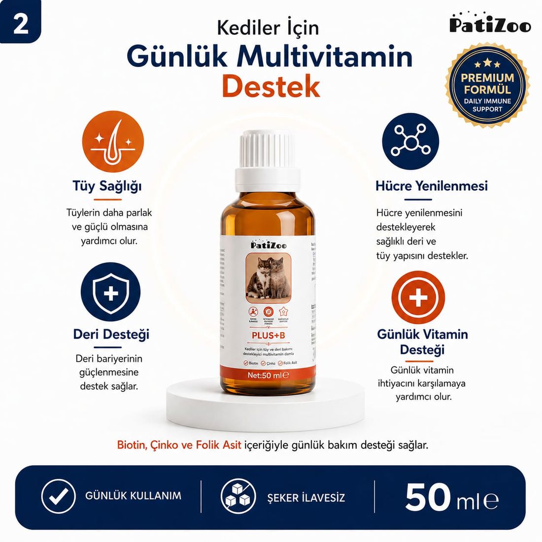 Patizoo Plus B Kedi Tüy Sağlığı Damlası 50 ml - Tüy Dökülmesini Azaltmaya Yardımcı Bakım Desteği - Görsel 2