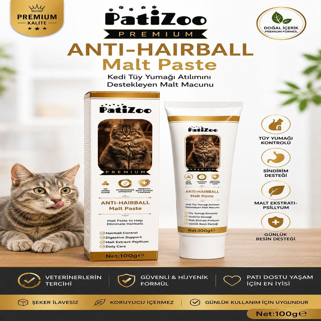 Patizoo Patizoo Premium Kedi Malt Macunu 100 g | Tüy Yumağı Kontrolü, Sindirim Desteği, Malt Ekstratı & Psilyum İçerikli